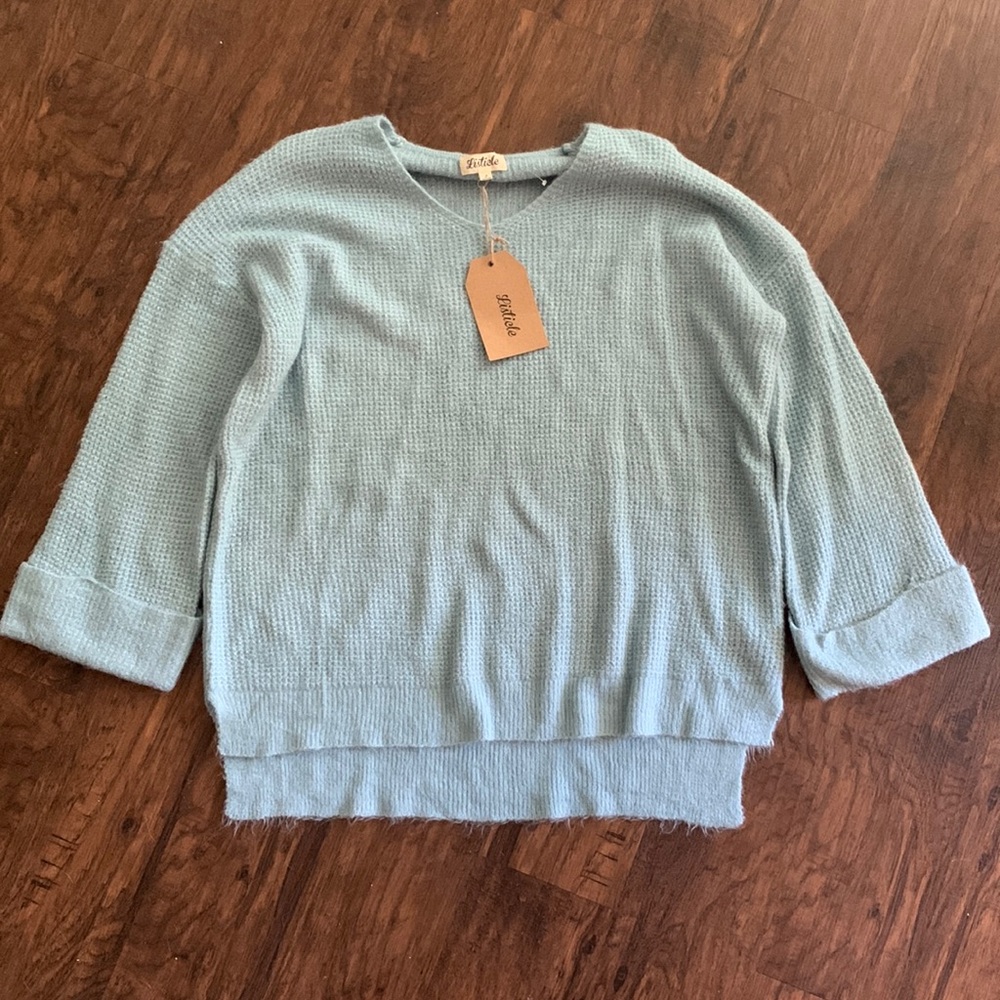 Listicle Blue Waffle Knit Sweater